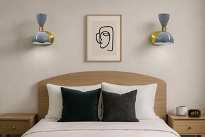 Mid Century Italian Diabolo Sputnik <b>Wall</b> Sconce – Pair of Blue & Brass <b>Plug</b>-in Adjustable <b>Wall</b> <b>Lamps</b> for Home, Bedroom & Living - Product Image 4
