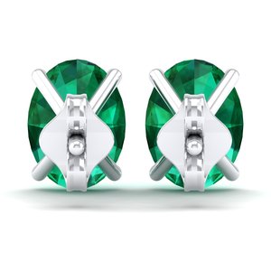 Pendientes REYES de Diseño Clásico con Corte Ovalado, Gema de Esmeralda de 2.5 Quilates, Moda en Oro de 14K, Moissanita, Cierre de Rosca, Joyería - Product Image 4