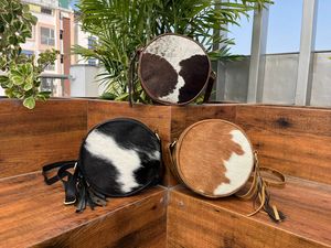 Nuevo estilo elegante pelo en cuero de piel oculta bolso de cantimplora redondo de alta calidad de moda de cuero de piel con cremallera bolsos circulares - Product Image 4