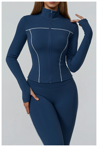 Women <b>Yoga</b> <b>Jacket</b> Zip Up Long Sleeve Fitness Top Breathable Quick Dry Stretch Activewear for Gym Training - Product Image 4