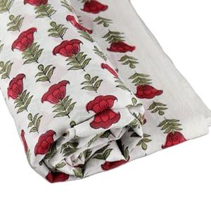 Valentine Indien Floral Main Bloc Imprimé Pur Coton Tissu Tissu Pomme Cerise Rouge Olive Vert pour Femmes Chemise Sac pour Filles - Product Image 2