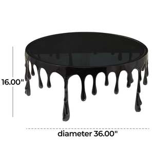 Table basse noire moderne avec base en résine effet goutte d'eau, mobilier de salon contemporain, design décoratif, plateau en verre trempé - Product Image 1