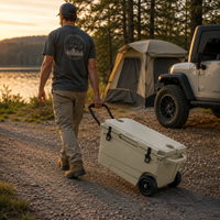Glacière rigide tactique à roulettes 55L pour camping, pêche et activités tout-terrain haute performance, en LLDPE rotomoulé, portable