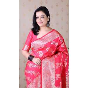 Sari de Seda Suave Rosa Banarasi Jaal Meenakari Zari Tejido, Ropa India y Pakistaní, Elite Weaves 650g - Product Image 3