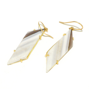 Pendientes Colgantes de Ágata Natural en Rodajas con Engaste de Oro de 18K, Forma Elegante, Joyería para Mujeres y Niñas, Venta al por Mayor - Product Image 3