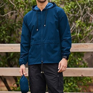 Mens <b>Packable</b> Rain <b>Jacket</b> Lightweight Waterproof Raincoat with Hood Outdoor Rain Gear for Travel Hiking Cycling Breathable - Product Image 2