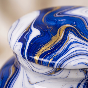 Blue White Marble Cremation Urn Metal <b>Memorial</b> <b>Keepsake</b> Vase Adult Ashes Container Custom Design - Product Image 2
