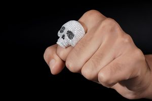 Anillo de cóctel de calavera de moissanita para hombre, plata 925 con engaste pavé, estilo punk, uso diario - Product Image 6