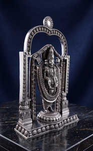 Jaipur Metals - Ídolo de Tirupati Balaji Chapado en Plata Oxidada 999 |   100% Latón |   15x5x23cm |   840g |   Pooja Religiosa de Mesa para Diwali - Product Image 4
