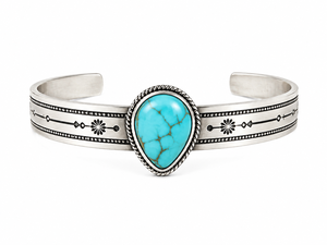 Bracelet manchette goutte d'eau style western, bijou statement en turquoise, réglable, style bohème sud-ouest, fait main pour femme - Product Image 1