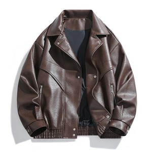 Women's PU Leather Moto Jacket Solid Color Turn-down Collar Zipper Closure Full Sleeve Autumn Style - Product Image 6