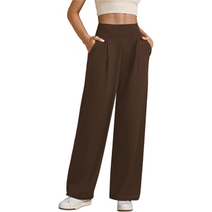 Women's <b>Trousers</b> Brown High <b>Waist</b> Wide Leg Pants <b>Elastic</b> <b>Waist</b> Loose Fit Full Length Casual <b>Trousers</b> With Pockets Solid <b>Trouser</b> - Product Image 3