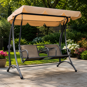 Outdoor <b>Patio</b> <b>Swing</b> Chair With Canopy 2 Seater Metal Garden <b>Swing</b> Bench With Cup Holder For Backyard Lawn Furniture - Product Image 3