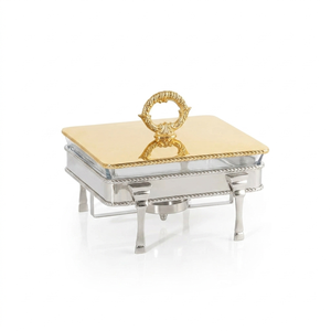 Luxury chafing dish stainless steel glass serving <b>warmer</b> <b>buffet</b> catering hotel food <b>warmer</b> with brass handle border - Product Image 6