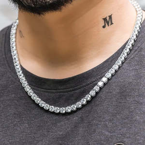 Hot Selling 3MM Round Brilliant Cut Vvs Moissanite Tennis Chain Iced Out Gold Plated 925 Silver Tennis Necklace <b>for</b> Men <b>Women</b> - Product Image 6
