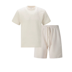 Mens 2-Piece <b>Knitted</b> Polyester/Cotton Solid T-Shirt <b>Set</b> Slim Fit Casual Summer Crew Neck Customized Printing 220-240 Fabric - Product Image 1