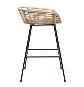 Taburete de bar moderno de ratán natural, silla de mimbre para mostrador con patas de metal negro para cocina, cafetería, restaurante, bistro, venta al por mayor, exterior - Product Image 3