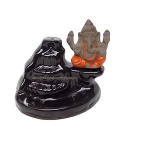 Tibétain En Céramique Refoulement Brûleur D'encens Cônes Bâton Titulaire Lotus Fumée Fontaine Refoulement Brûleurs Avec Petit Ganesh