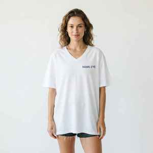 Women's <b>White</b> <b>V</b>-<b>Neck</b> Short Sleeve <b>T</b>-<b>Shirt</b> Loose Fit 100% Cotton Casual Jersey Logo Print Spring Summer Top - Product Image 4