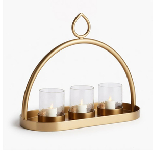 Metal & Glass 3-<b>Candle</b> Hurricane <b>Gold</b> <b>Candle</b> <b>Holder</b> for Home Wedding Christmas Easter Centerpieces-Eco-Friendly Heat Resistant - Product Image 1