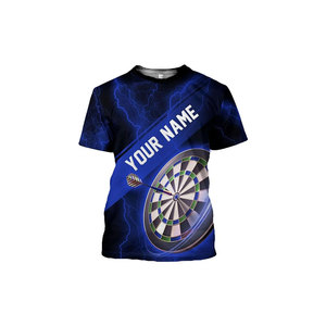 T-shirt décontracté Thème Fléchettes 2026 avec design éclaboussures nom et nom d'équipe, 2 motifs de cibles de fléchettes rose/rouge, grande taille, respirant - Product Image 4