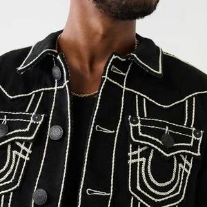 American Men's Washed Denim Bomber Jacket with Stand Collar and <b>Button</b> Style Retro Fashionable for Spring Fall - Product Image 6