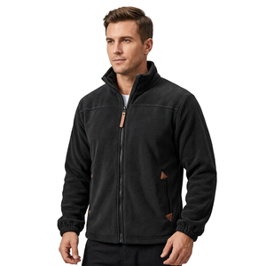 Veste en polaire noire pour homme, col montant, fermeture éclair, coupe décontractée, vêtement d'hiver, 100% polyester tricoté uni, Bangladesh - Product Image 1