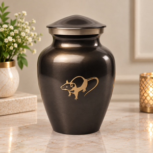 Urne funéraire en métal majestueuse, finition or chaud, avec motif soleil Art Déco, couvercle bombé, pour cendres commémoratives et souvenirs - Product Image 6