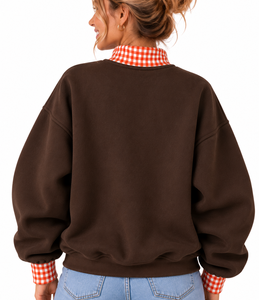 Sudadera de cuello alto personalizada con bordado para mujer, aplique de letras a cuadros, nombre personalizado, 100% algodón polar, estilo oversize frontal - Product Image 3