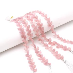 Cuentas de cuarzo rosa natural en forma de hoja de 10-11 mm, cuentas de piedras preciosas talladas a mano, cuentas sueltas de cuarzo rosa para joyería al por mayor. - Product Image 4