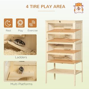 Gabbia per Criceti a 5 Piani in Legno con Parte Superiore e Porta Frontale Apribili, Habitat per Topi e Rifugio per Ratti con Ripiano Portaoggetti - Product Image 4