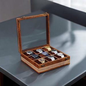 Boîte de rangement pour montres AHTE MANUEXPO UR-065 pour hommes, en bois, 12 emplacements, luxe, bois de rose indien, organisateur de montres fait main, coussinets en velours - Product Image 5