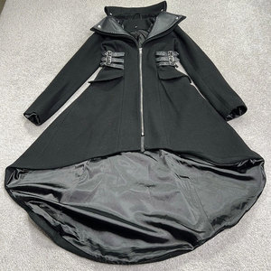 Gothic Goth Coat Womens XS Black Long Winter Coat Full Zip Decorative Buckles <b>Extended</b> High-Low Back Hot Sell - Product Image 1
