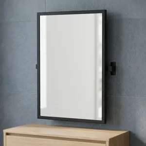 Minimalist <b>Rectangular</b> <b>Wall</b>-Mounted <b>Mirror</b> With Black Metal Frame And Glass Surface Framed <b>Mirror</b> - Product Image 6