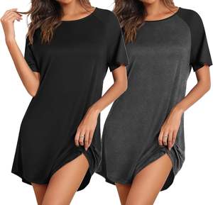 Camisón de poliéster tejido para mujer, elegante, liso, suave, transpirable, de secado rápido, ligero, cómodo y de corte holgado. - Product Image 1