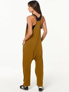Combinaison décontractée pour femme, sans manches, couleur unie, en coton tissé, taille haute, coupe ample, longueur intégrale, respirante, effet délavé, style urbain, hiver - Product Image 2