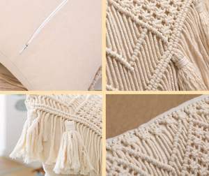 Funda de Almohada de Macramé Hecha a Mano con Flecos, Funda de Cojín Cuadrada Grande de Macramé Tejida a Mano, Funda Decorativa de Algodón Anudada a Mano - Product Image 5