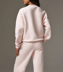Custom Logo Women's 2 Piece <b>Pink</b> Fleece <b>Tracksuit</b> Set Crew Neck Full Length Loose Fit Casual Wear Letter Print All Seasons - Product Image 3