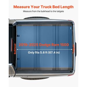 Bâche rigide pliable en trois parties pour benne de camion Dodge Ram 1500 2019-2025, 5,6 pi, étanche, design à profil bas pour benne de 67,4 po - Product Image 2