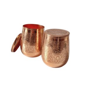 Gobelet en cuivre pur fait main avec motif floral en relief, vaisselle de luxe réutilisable, tasse à eau en métal pour hôtel, maison, bar et restaurant - Product Image 5