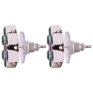 Boucles d'oreilles fines en argent sterling 925 avec pierres précieuses vertes émeraude et violettes rubis serties en forme de fleur pour femmes et filles - Product Image 6