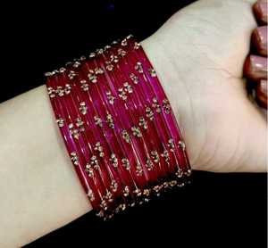 Conjunto de brazaletes de cristal rosa con diseño de flores de cristal, joyería étnica para mujer - Product Image 3