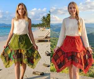 Bohemian Cotton Patch Short <b>Skirt</b> Women Casual <b>Patchwork</b> Mini <b>Skirts</b> Hippie Boho A-Line Summer Beach Tiered Ruffle Ladies Short - Product Image 1