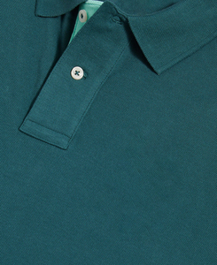 2026 Men's Dark <b>Green</b> Short Sleeve Pique Cotton Polo Shirt Solid Color Breathable Casual Design Regular Fit Logo On Left Sleeve - Product Image 3