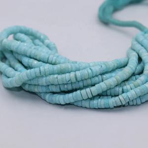 Cuentas facetadas de amazonita natural, hebras perforadas con centro de forma de neumático Heishi para manualidades de joyería, piedras preciosas sueltas - Product Image 1