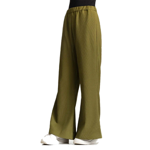 Pantalon cargo large vert olive pour femme, taille mi-haute élastique, coupe droite, longueur complète, formel, printemps, couleur unie, respirant, tissé - Product Image 4