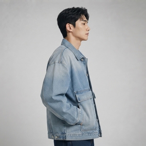 Vintage <b>Men</b> <b>Denim</b> <b>Jacket</b> Washed Cotton Trucker <b>Jacket</b> with Button Closure Classic Collar Chest Flap Pockets for Casual Daily - Product Image 3