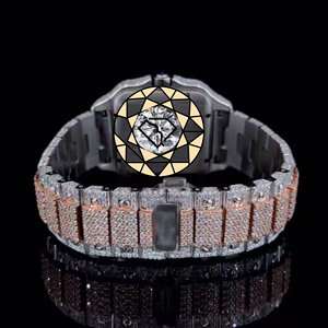 นาฬิกาข้อมือทรงสี่เหลี่ยมประดับเพชรเต็มหน้าปัด ตัวเลขแบบอารบิก โทนสีโรสโกลด์ หรูหรา ระบบออโตเมติก สำหรับผู้ชาย ของขวัญแต่งงาน - Product Image 3