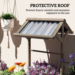 Fioriera Esagonale in Legno Grigio Chiaro con Tettoia Zincata, Elegante Vaso da Giardino Rialzato per Esterni - Product Image 5