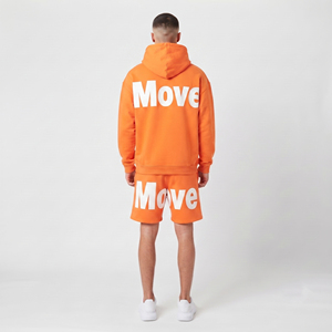 Men Puff Print Oversize Two Piece Sweat Short <b>Set</b> 100% Cotton Drawstring Closure Loose Fit Elastic Waist Men's <b>Twin</b> <b>Set</b> - Product Image 2